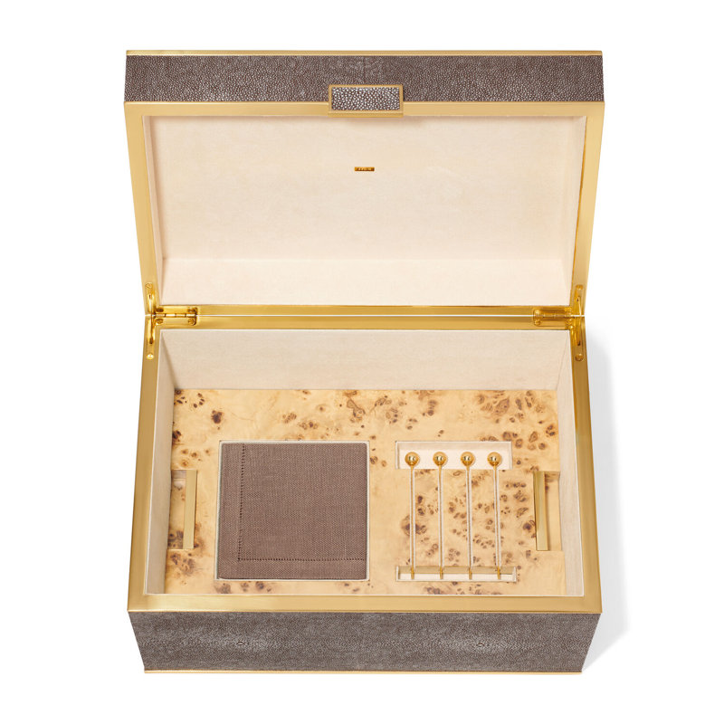 Chocolate Faux Shagreen and Brass Bar Tool Set