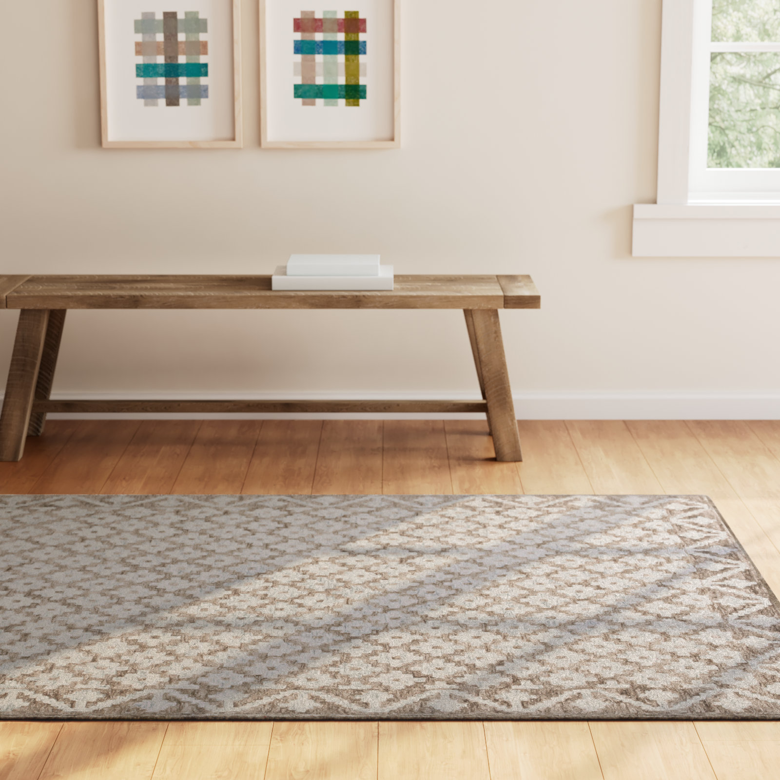 Heath Beige Sage Hand-Woven Geometric Rug, Rectangle 5' x 8'