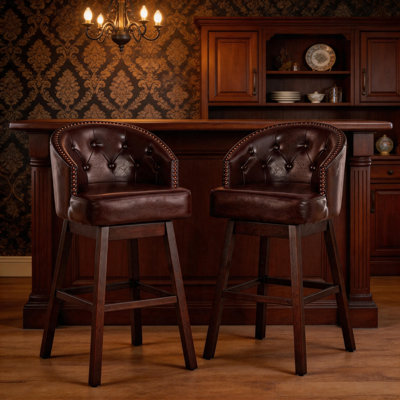 Ensemble de 2 tabourets de bar pivotants à 360 °, de chaises capitonnées avec garniture cloutée et de pieds en bois d'hévéa, pour l 21,75 po x P 21,75 po x H 41,5 po