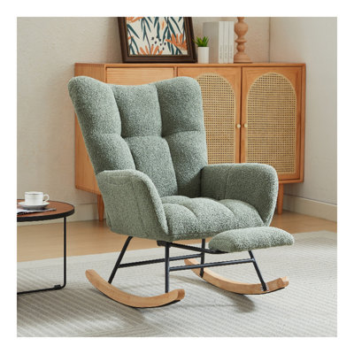Chaise berçante moderne, fauteuil coulissant rembourré avec dossier haut, fauteuil berçant d'appoint avec pieds en bois massif pour le salon de la chambre de bébé VERT