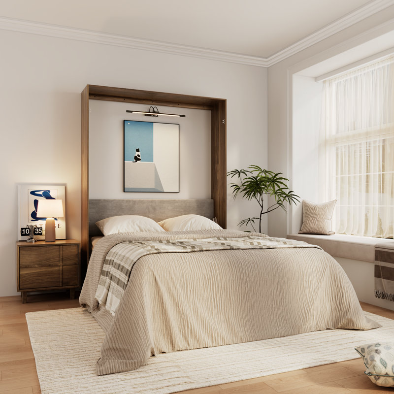 Murphy Bed Queen, 85" Wall Bed Folds To Save Space, Brown