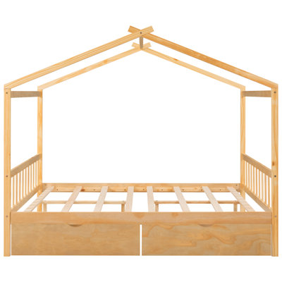 Full Size House Platform Bed With Two Drawers,Headboard And Footboard,Roof Design, by Harper Orchard