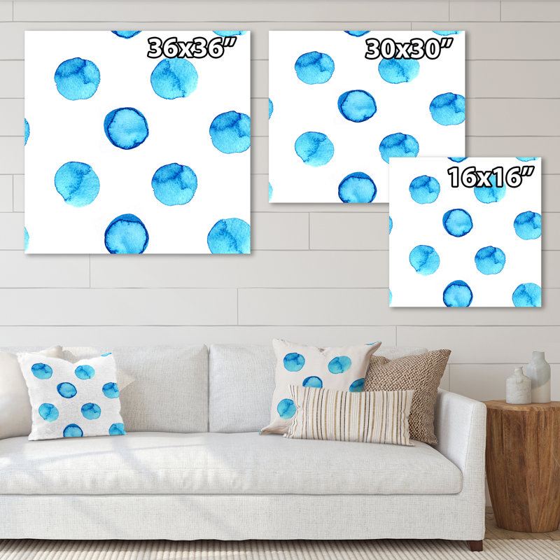Pois bleu clair - peinture sur toile, H 16 po x l 16 po x P 1 po, Toile tendue