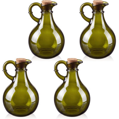 4 Sets 12oz Glass Oil and Vinegar Cruet Set Round Oil Dispenser Olive Bottle