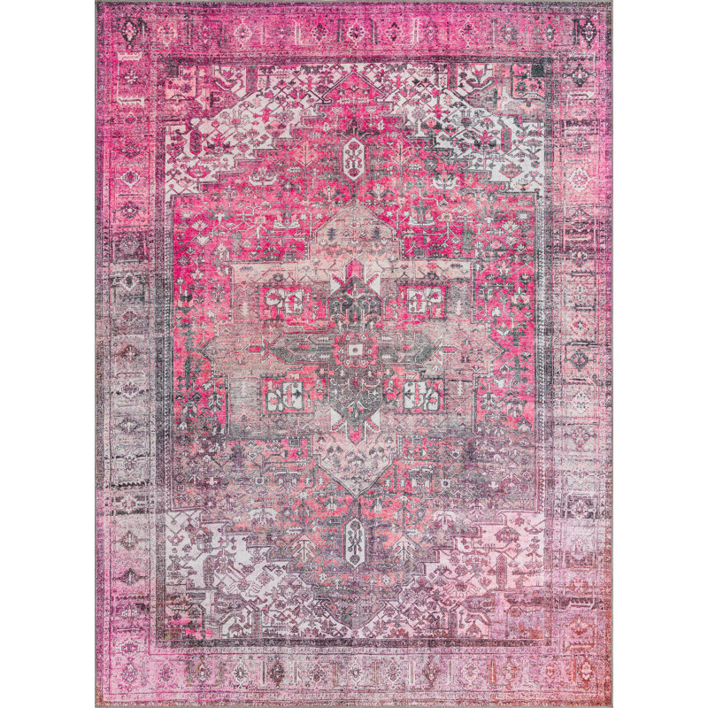 Tapis transitionnel de couleur rose-noir, Rectangle 7 pi 6 po x 10 pi 6 po