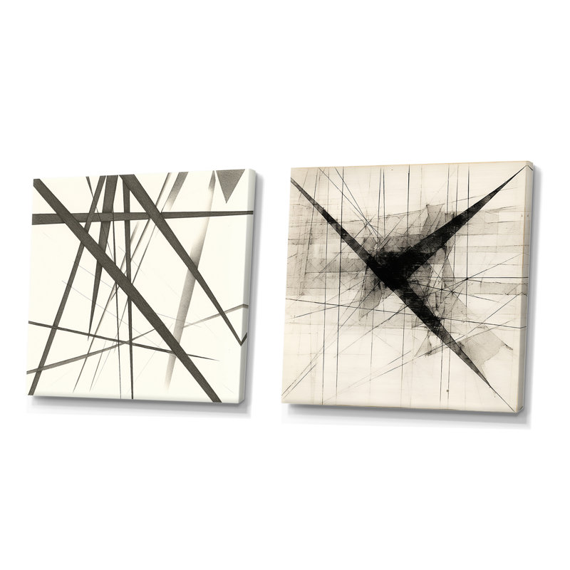 Minimaliste noir et blanc - ensemble de 2 collages de formes abstraites carrées, Toile tendue, H 16 po x l 33 po