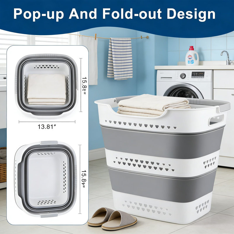 Collapsible Laundry Basket Foldable Hamper With Comfort Handles, Space Saving Pop Up Design, Breathable & Durable Plastic Storage Organizer
