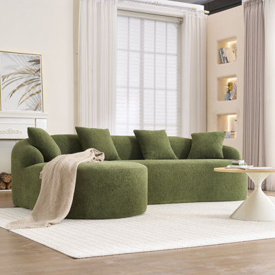 Compression Sponge L-Shape Sectional Sofa with Curved Chaise,Modular Chenille Couch No Assembly Required, 30D High-Density for Living Room Bedroom Apartment Lounge.