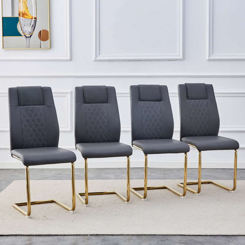 Chaises de salle à manger en similicuir, Gris, 4, Doré