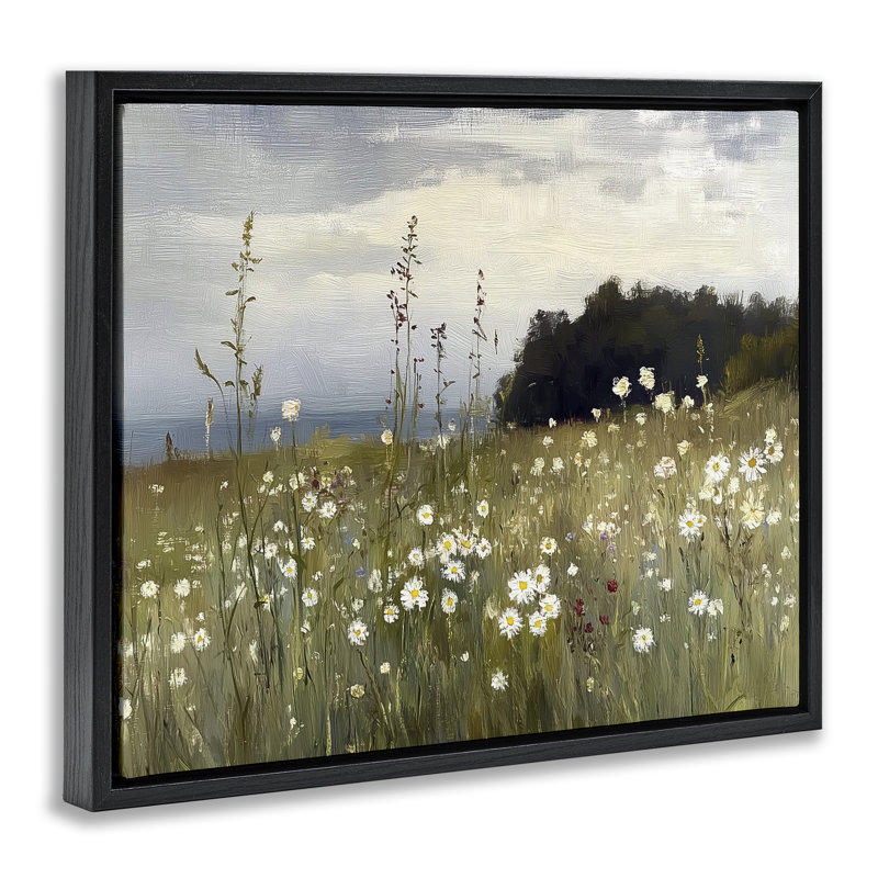 Seaside Daisy Meadow, Cadre flottant noir de jais, H 17 po x l 21 po