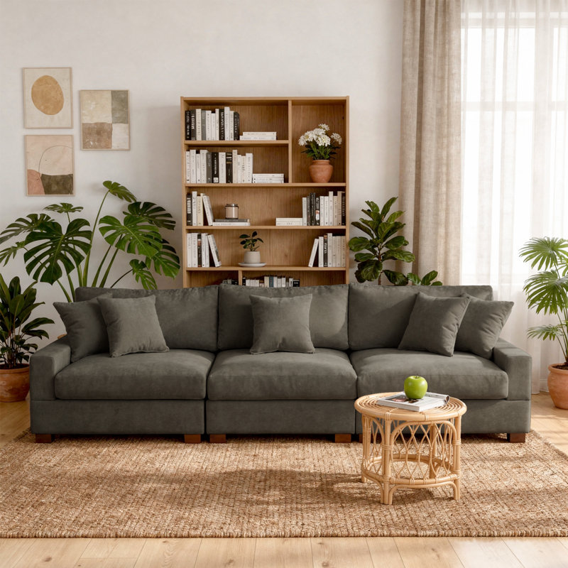 Canapé modulaire rembourré 3 pièces en chenille 3 pièces, Chameau