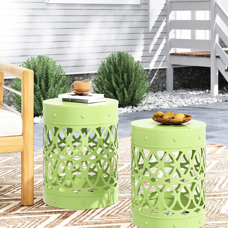 Tables de bout en métal Cool Outdoor Cool S / 2, conception en fer découpé, fabrication thermolaquée, prête à être placée: l 13,35 po x P 13,35 po x H 18,14 po x l 12,00 po x P 16,00 po, motif intrigant, cadre Finition,
