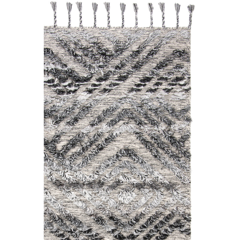 Powell Hand Knotted Wool/Viscose Geometric Rug in Charcoal/Gray, Rectangle 5' x 8'