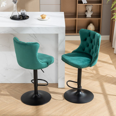 Swivel Velvet Barstools With Adjustable Seat Height And Tufted Backrest For Home Pub And Kitchen Island