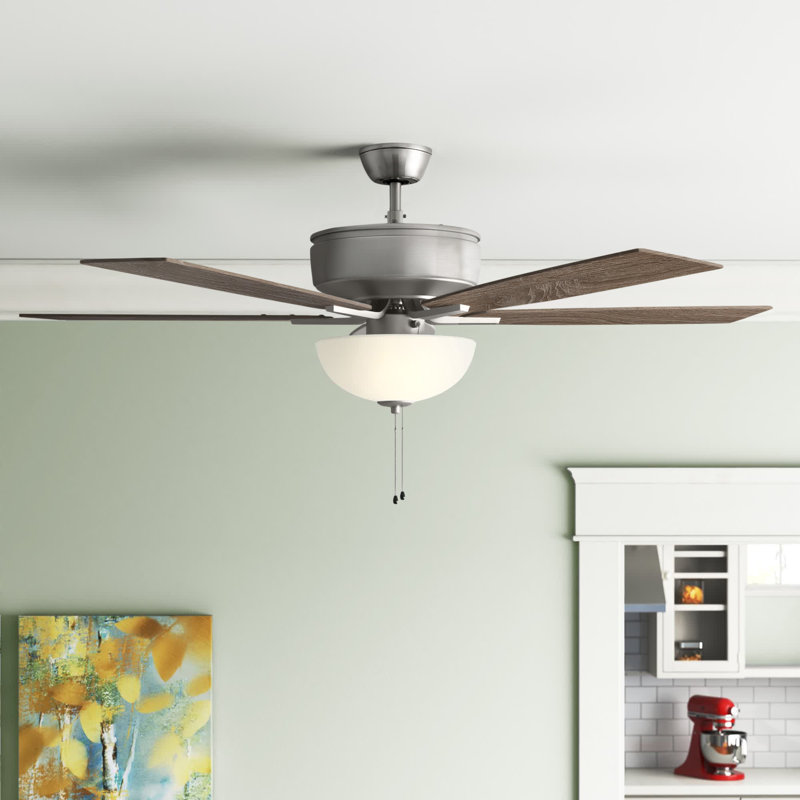 Brushed Polished Nickel 52" Ceiling Fan with Frosted Glass Bowl Light