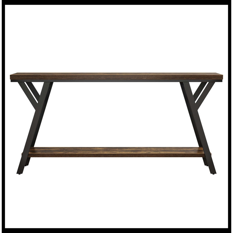 Console 70,9 po, canapé industriel derrière le canapé avec tablette de rangement à 2 niveaux