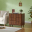Ensemble de commode 3 tiroirs cannelés, commode de style Mid-Century moderne avec rainures verticales, armoire de rangement en bois massif avec poignées en métal pour le salon de la chambre à coucher
