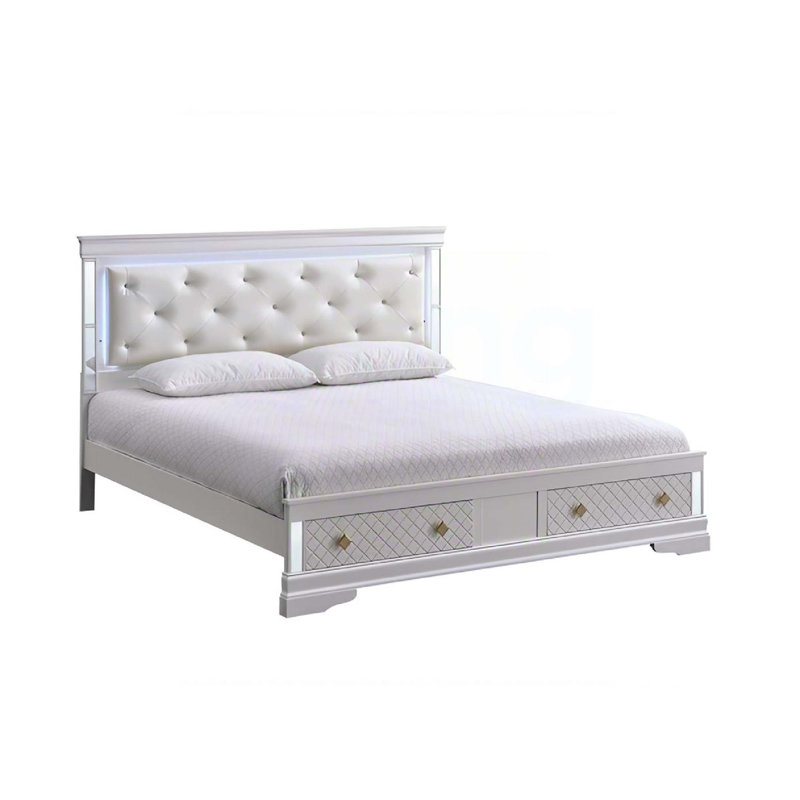 Très grand lit Verona (matelas non inclus), blanc perle, Très grand lit