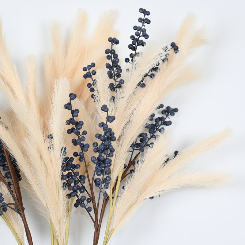 Branche de baies artificielles de 36 po Pampas pour remplissage de vases, Bleu