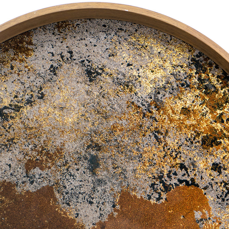 S/2 Round Glass And Plastic Trays With Abstract Multicolored Design L:d15.5X1.5" S:d13.5X1.5", Brown/Orange/Gray Marble