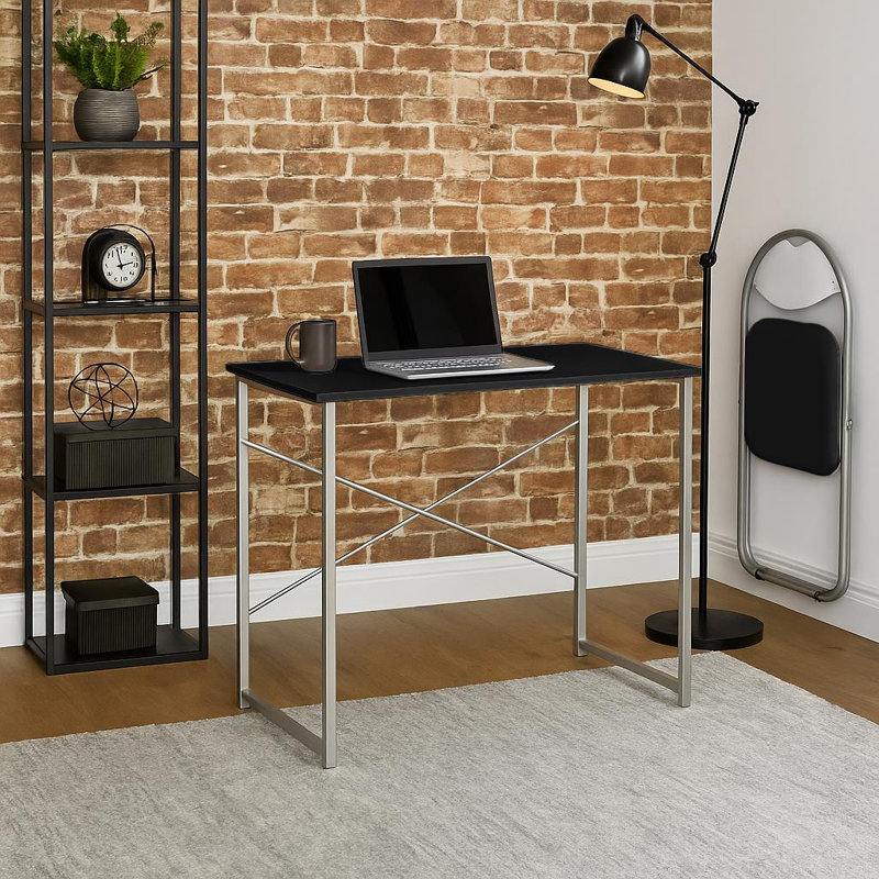 Harbour Housewares - Wooden Computer Desk, Black, Silver