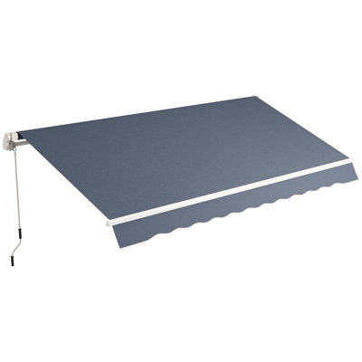 12' X 8' Patio Awning, Canopy Retractable Sun Shade Shelter W/ Manual Crank Handle For Deck, Yard, Dark Gray