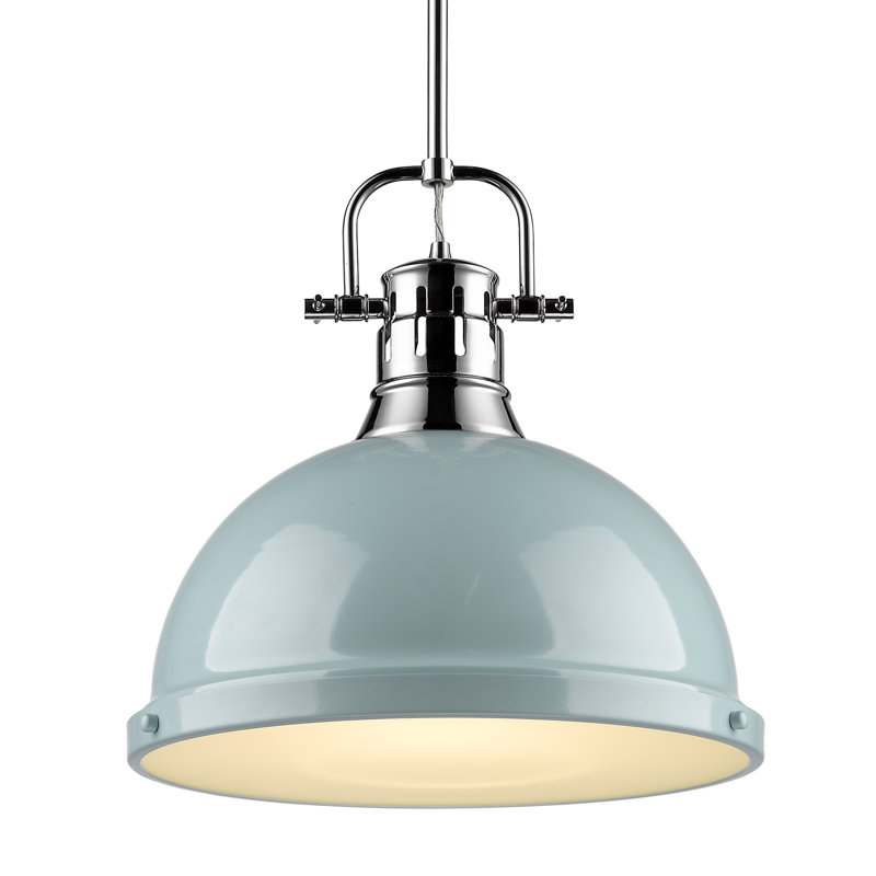 Luminaire suspendu dôme en acier à intensité variable 1 lumière Calico, Écume de mer, écume de mer, Chrome chrome