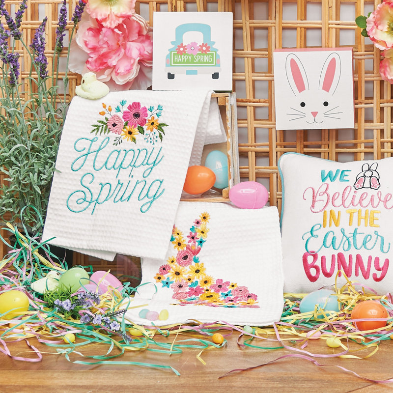 Floral Bunny Towel, White/Pink/Orange Floral Bunny