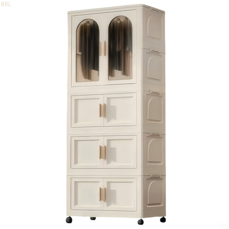 Armoire de rangement latérale pliante de 25,59 po de large avec porte magnétique et armoire de rangement en plastique avec roulettes