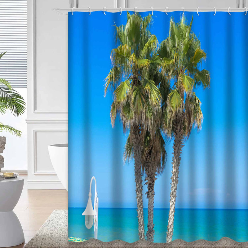 Magnifique palmier vert eau bleu ciel blanc lampe d'été avec 12 crochets, L 72 po x l 84 po