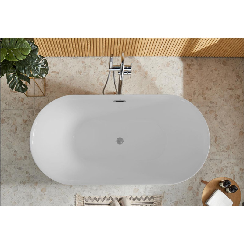 55 " L x 27.5 " W Freestanding and Mounting / Installation Required Soaking Acrylic Bathtub