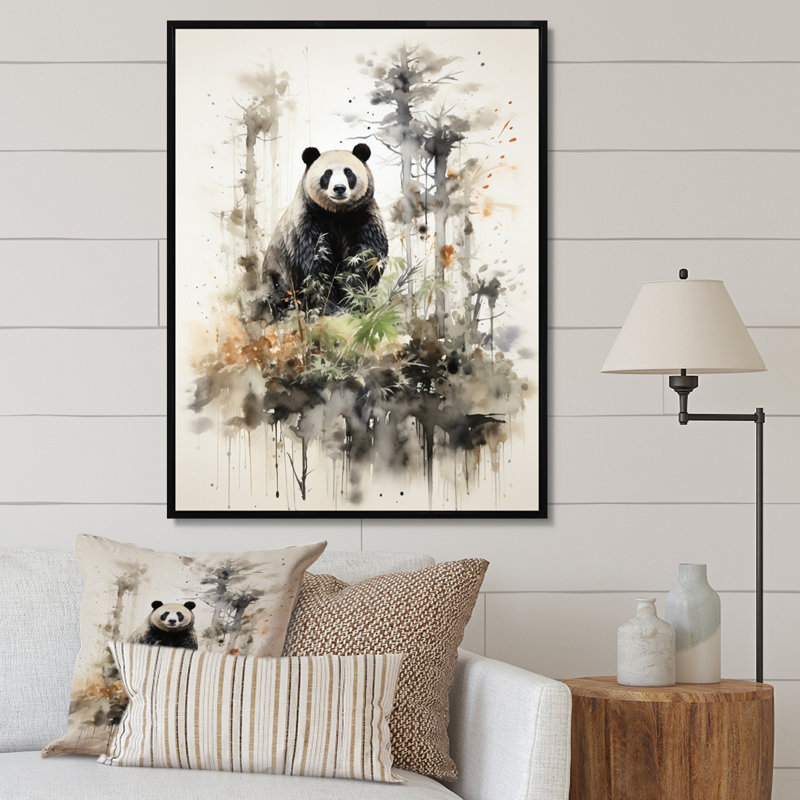 «Terrilynne Asian Art Bear Sumi I», reproduction sur toile, H 40 po x l 30 po x P 1,5 po, Cadre flottant noir