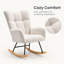 Fauteuil à bascule ergonomique Comfy Teddy en tissu doux avec poche de rangement latérale, idéal pour l'allaitement, avec base en bois massif. Fauteuil d'appoint polyvalent pour le salon et la chambre d'enfant. Blanc.-527790433-527790432