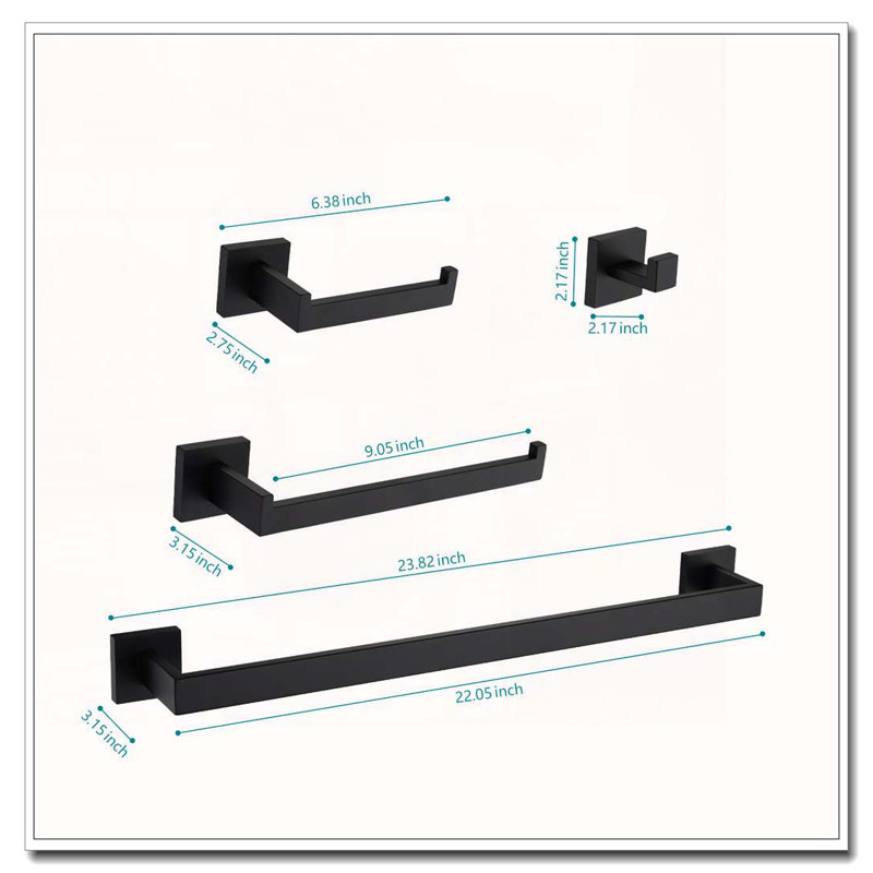 4-Piece Stainless Steel Bathroom Hardware Set, Matte Black