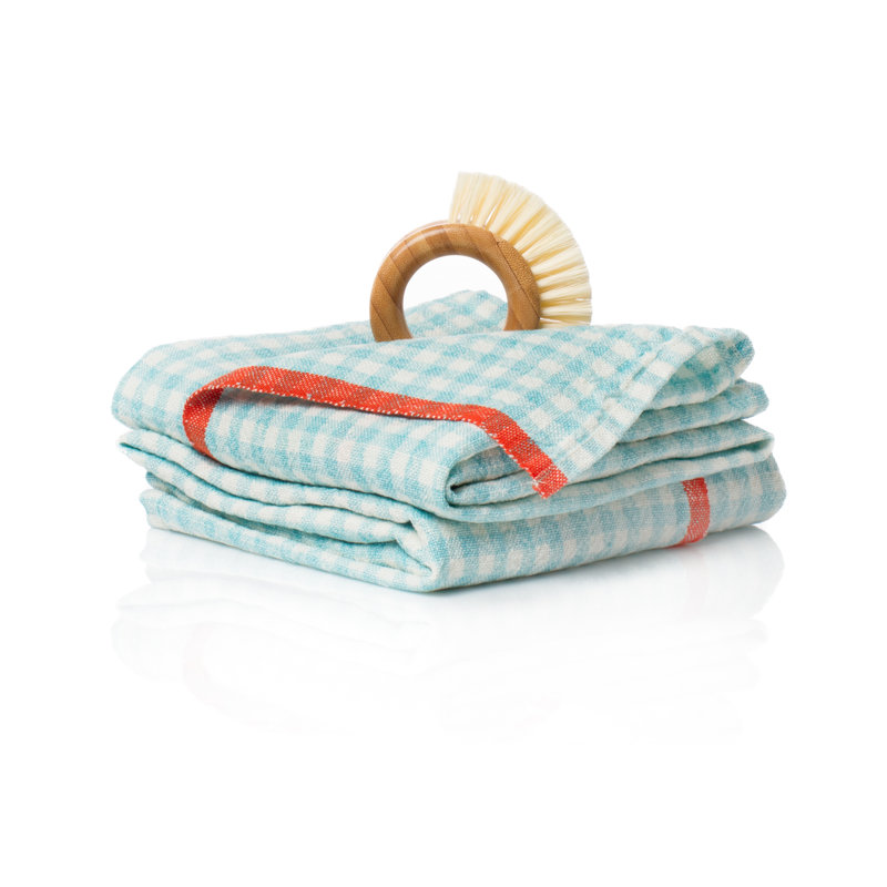 Torchon en lin Blockton, Turquoise / Orange