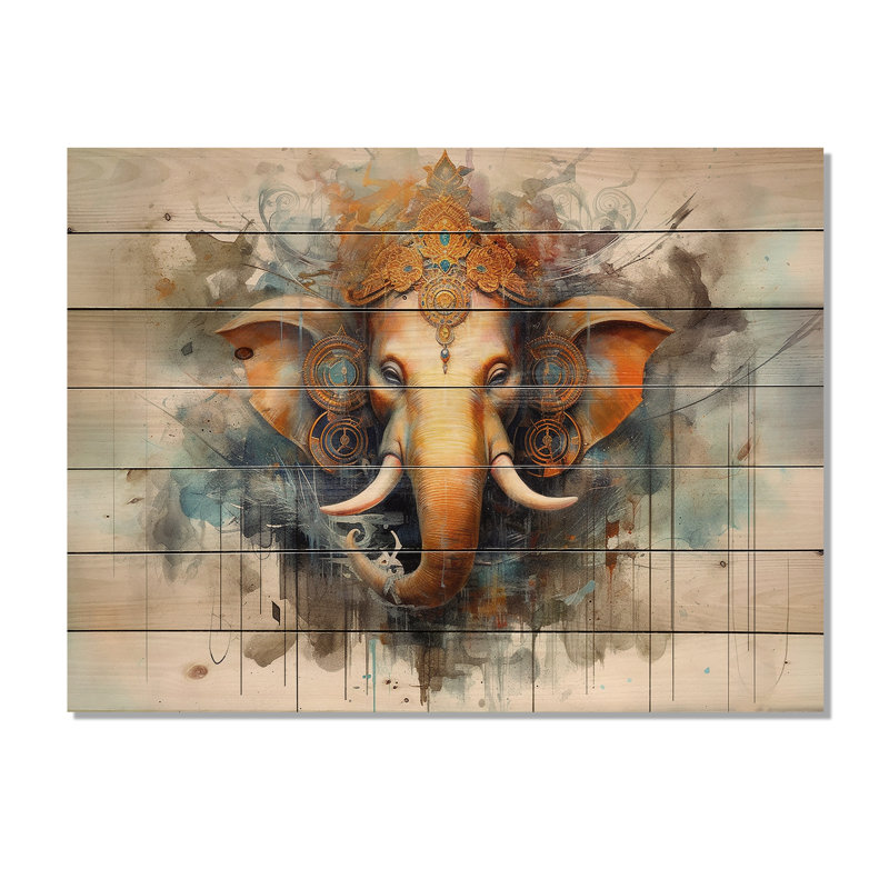 Éléphant vibrant I, impression sur bois, H 10 po x l 20 po x P 0,78 po