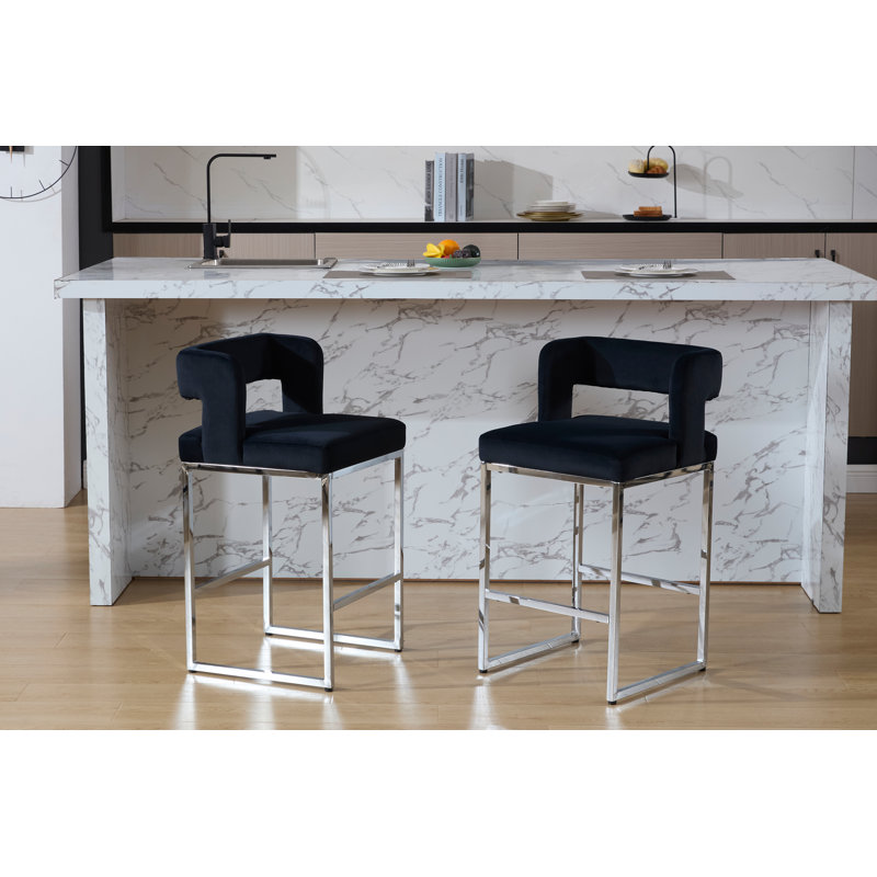 26’’ Upholstered Hollow Back Counter Stool With Metal Frame, Modern Round Arms Counter Height Bar Stool For Kitchen Island/Dining Room/Home Pub