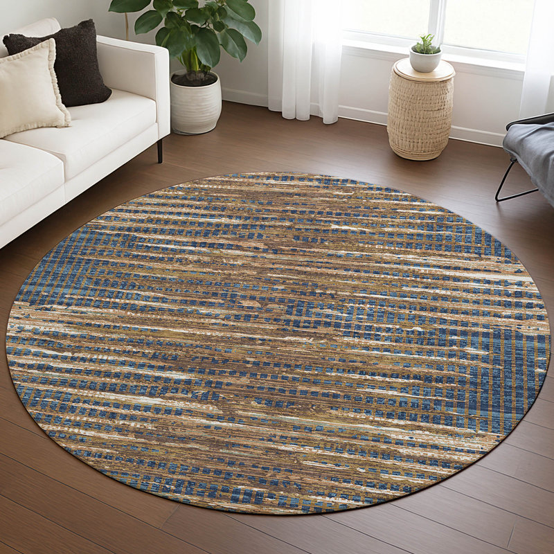 Tapis abstrait intérieur / extérieur lavable à la machine Chantille ACN2642, Marine, Rond 8 pi