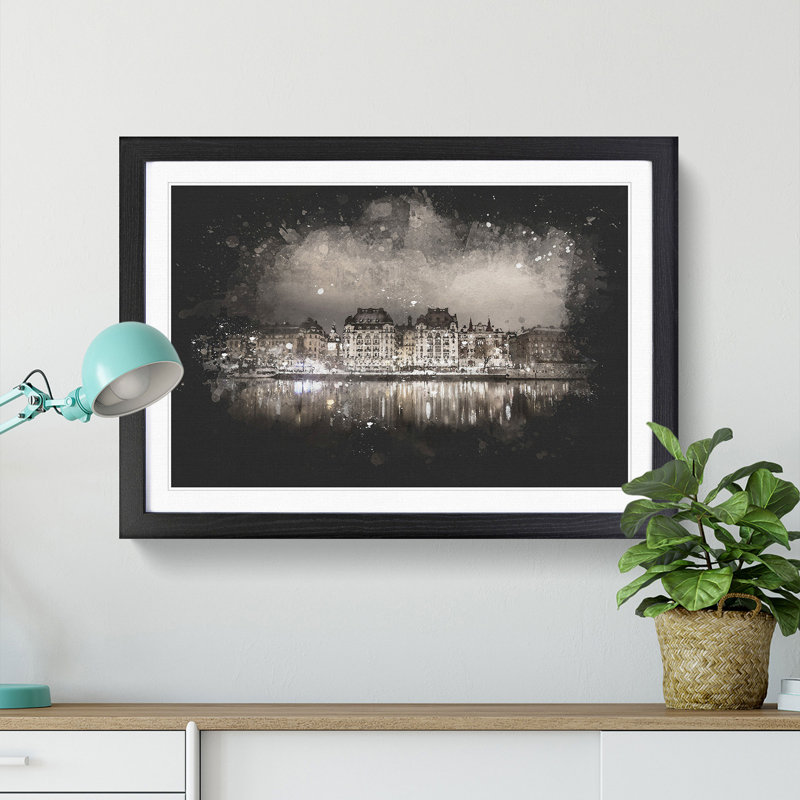 Reflection Of Stockholm In Sweden - Picture Frame Graphic Art, Black Framed, 62cm H x 87cm W x 2cm D