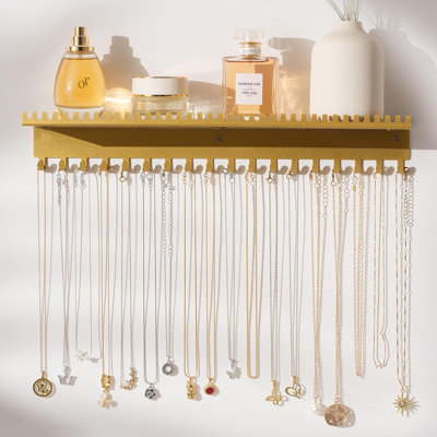 Gold Wall Mounted Necklace Holder with Shelf
