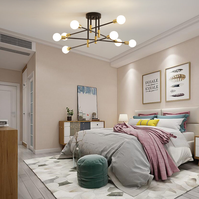 Fye 8-Light Black and Gold Dimmable Sputnik Chandelier