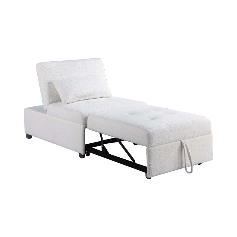 Chaise convertible blanche avec matériau et petit coussin escamotable