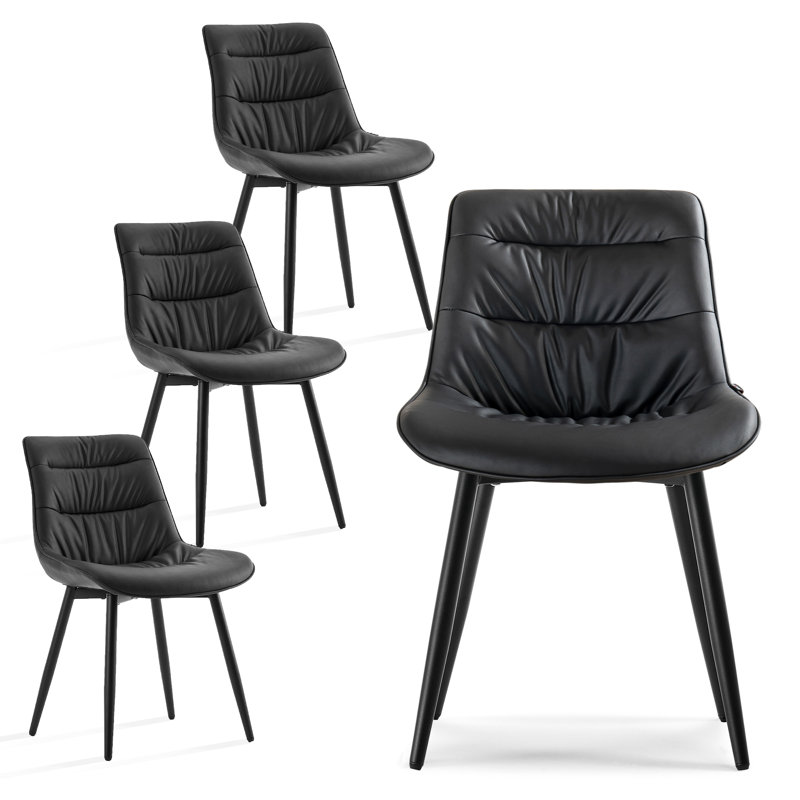 Modern Upholstered Back Dining Chair Armless Side Chair With Metal Legs, Black