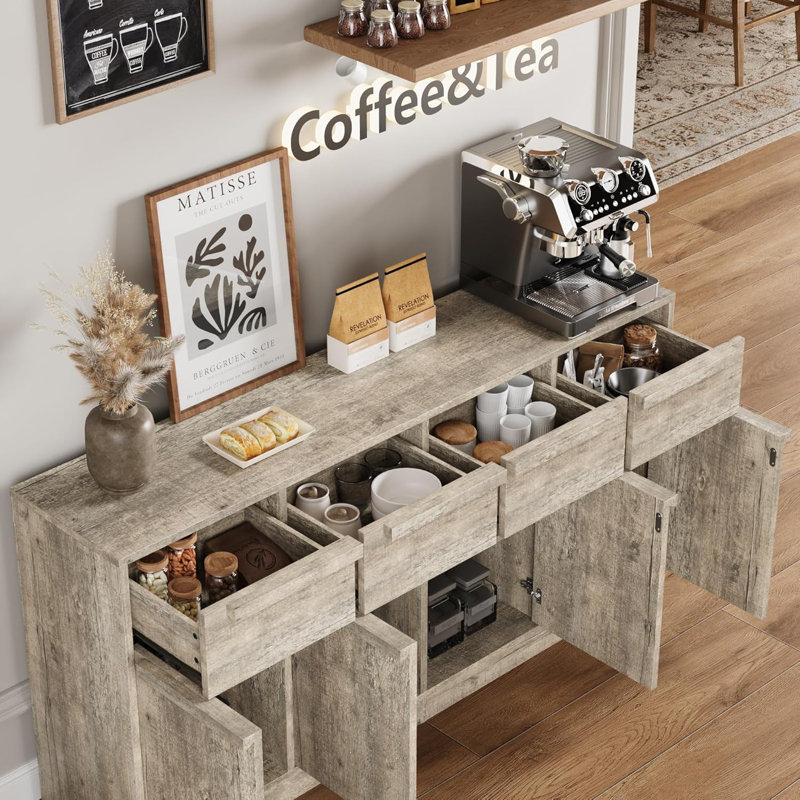 Sideboard Buffet Cabinet with 4 Drawers, 62.4" Large Coffee Cabinet with Storage, Modern Storage Buffet Table for Kitchen Dining Room, Living Room (Pear Wood, 4 Doors & 4 Drawers)