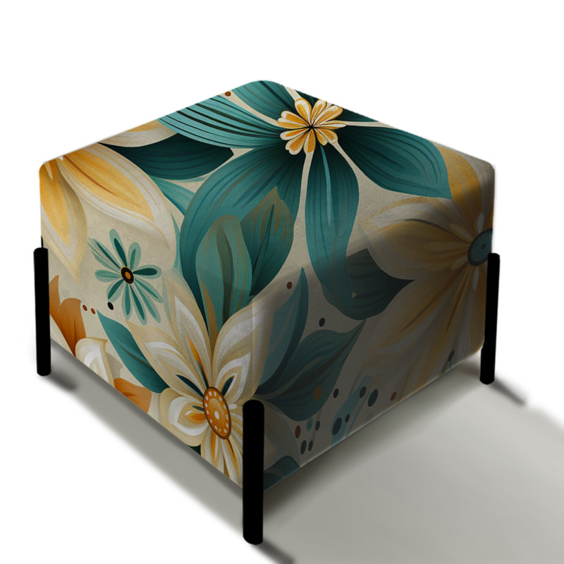 Turquoise Timeless Garden Flowers - Botanical Square Ottoman