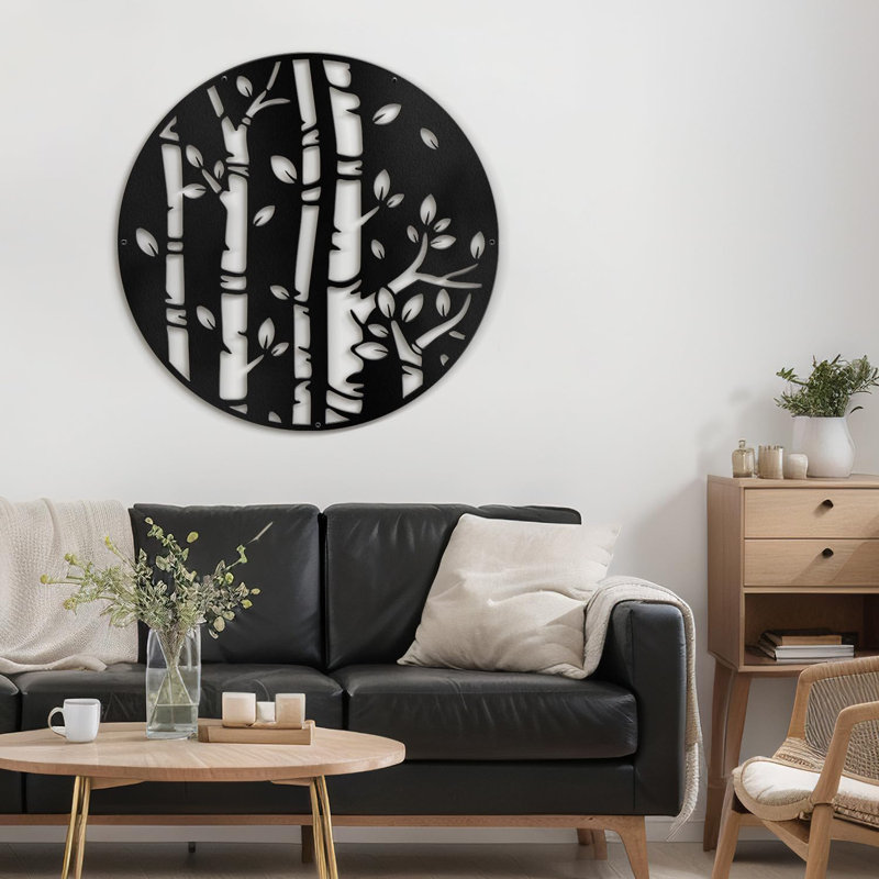 Bouleau minimaliste moderne abstrait décoratif décoratif suspendu, H 30 po x l 30 po x P 0,05 po, Noir