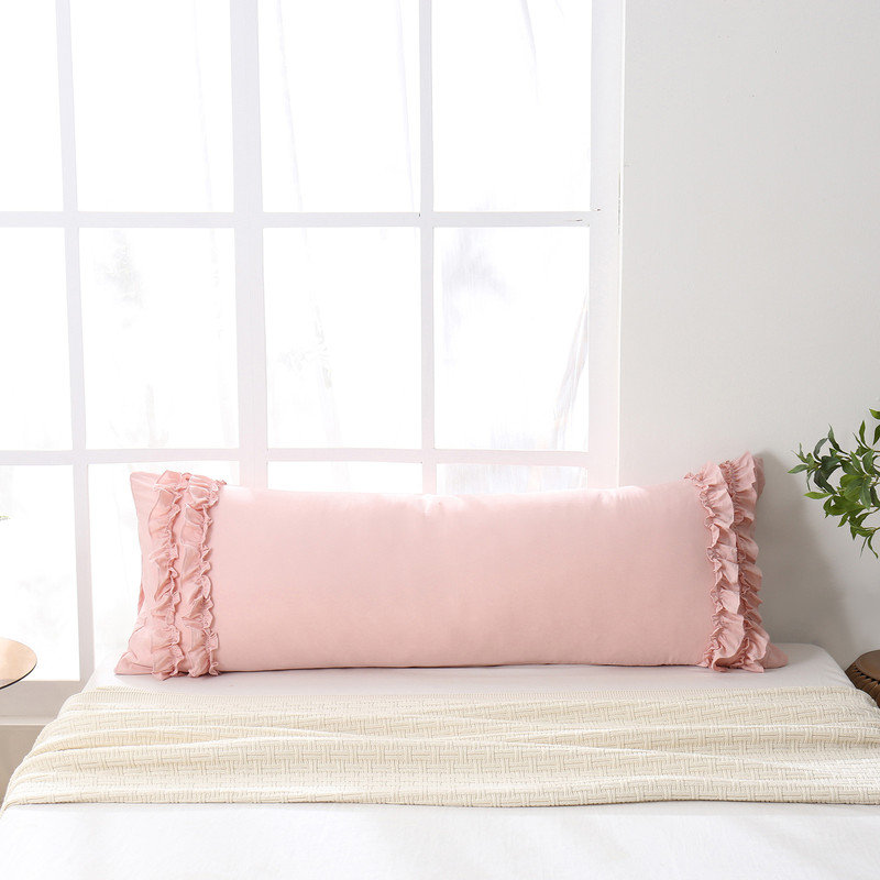 Pink Body Pillow Case, Chic Ruffle Pillow Sham, 20x54 inches, French Country Vintage Ruffled Pillowcase 1 Pack, Soft Washed Microfiber