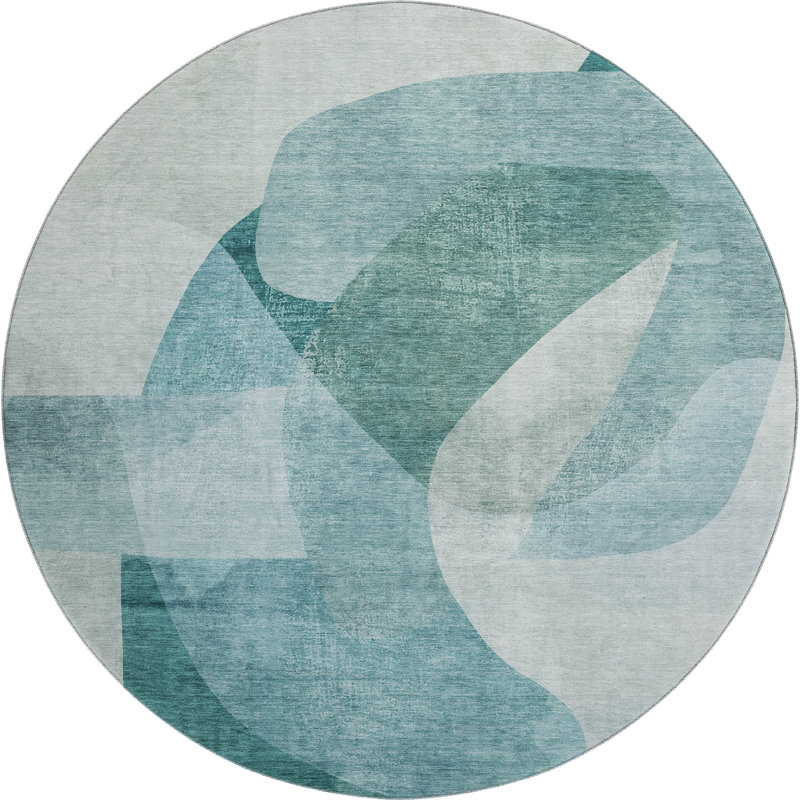 Premium Machine Washable Mayfield Abstract Rug, 8' Round, Teal