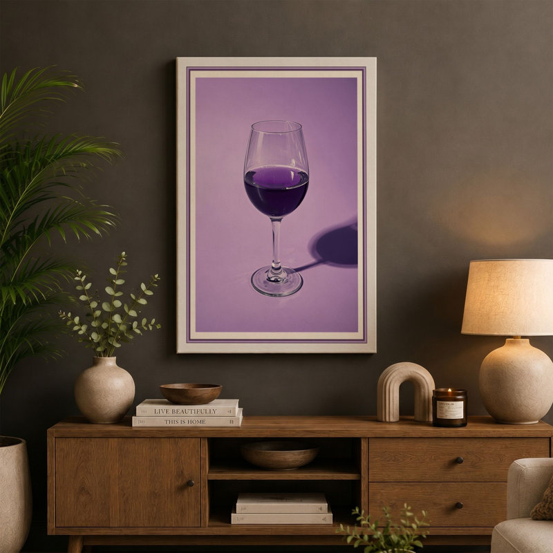 Wine Glass Shadow Minimalist - Wrapped Canvas, 24x16 - 61.0 x 40.6 cm, White Border