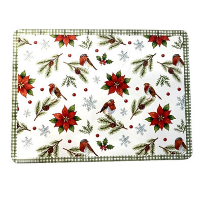 Set of 4 Poinsettia and Berry Pattern Placemats